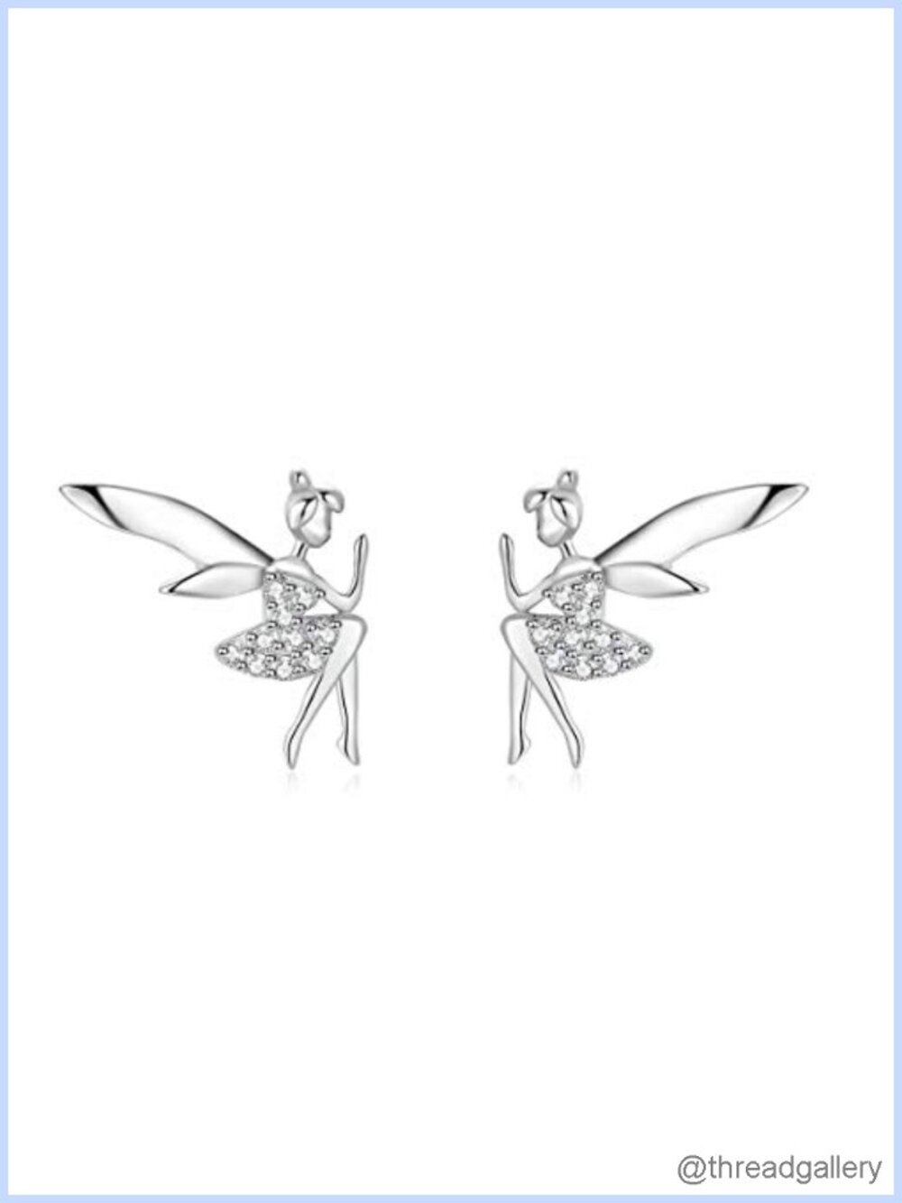 925 Sterling Silver Fairy Stud Earrings Platinum Plated CZ Whimsical